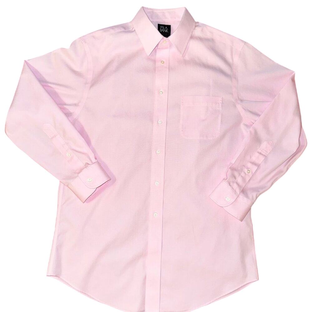 Jos. A. Bank Traveler Tailored Pink Dress Shirt 15-33 Wrinkle Resistant Cotton